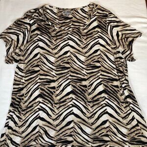 JM Collection Short Sleeve Brown Black White Animal Stripe Print Shirt Women's 3